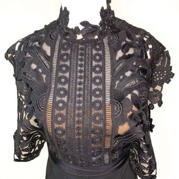 Self-Portrait Guipure Lace and Crepe Midi Evening Dress Black US 4 Small - Picture 3 of 12